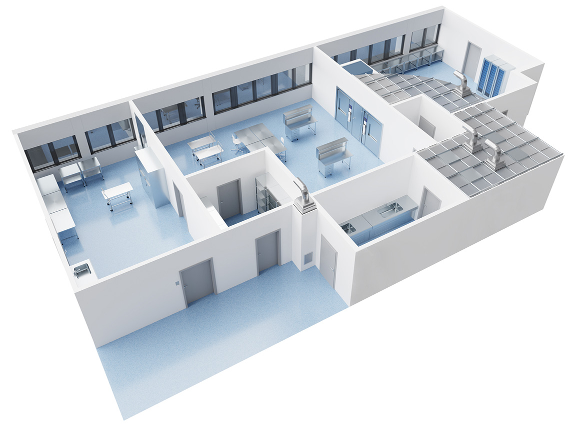 Помещений различного типа. Проектирование чистых комнат. Проект < < чистая комната > >. Макет медицинского здания. 3д модель медицинской комнаты.